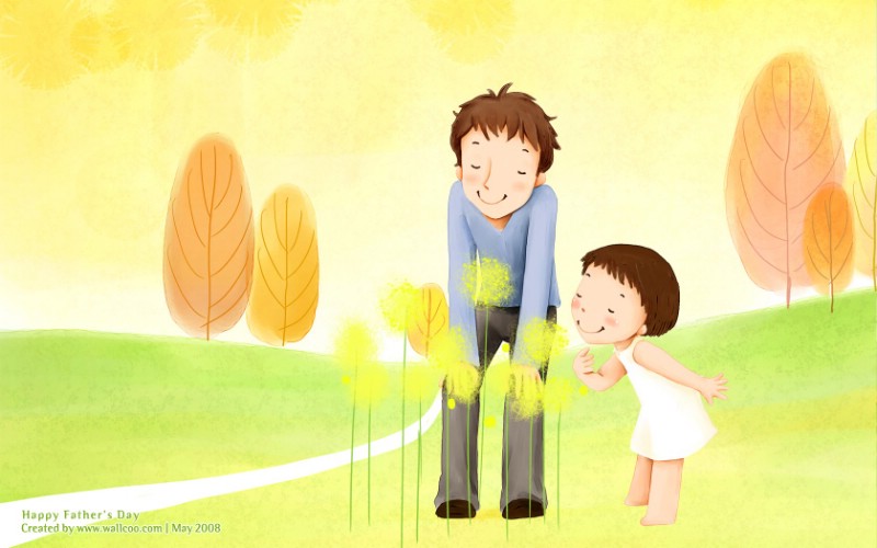 父亲节主题韩国插画壁纸 爸爸与小女孩 父亲节